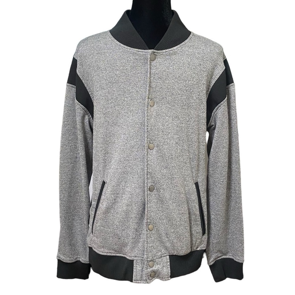 Brooklyn Cloth Varsity Bomber Jacket Gray Black Fleece Medium Streetwear